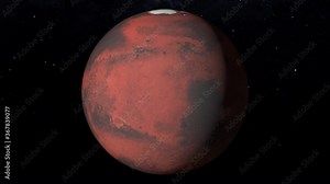 3D Loop Animation: Full 360 degree rotation of planet Mars, icy poles and crevasse (textures from NASA)