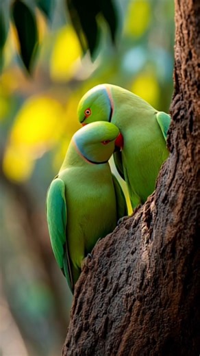 Cute Parakeet Couple 💚 | Love Birds ka Sweet Moment in Nature#birds #relaxation #shorts #ytshorts