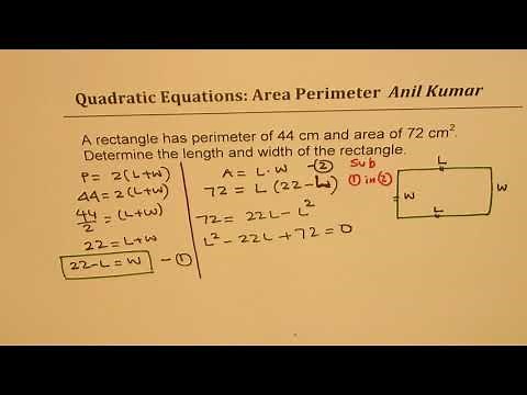 Find length and width when area and perimeter of rectangle is given Quadratic Application