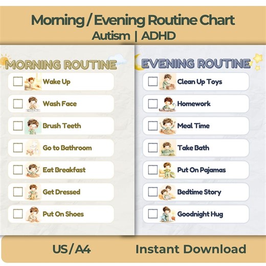 Morning Evening Routine Chart Kids Visual Schedule ADHD Autism Printable - Etsy