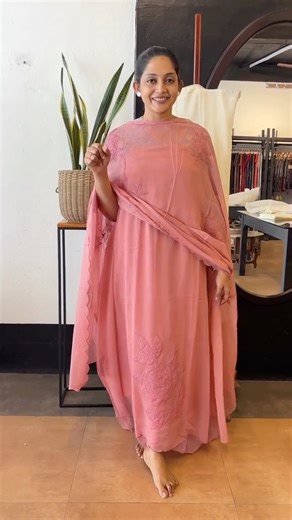 The Salwar Studio by Punnya on Instagram: "♥️Price: ₹3430 Free shipping. 📦DM to order. 🥻Fabric: Crushed Georgette for top (no lining included) and Duppatta. Premium satin silk for bottom. Work: Appliqué and scallop. 📍Top and Bottom Length: 2.5 meters 📍Care: Recommending dry wash. Starching and lining as required. Use color guard for maintaining the color, especially for first wash. ‼️No COD ‼️Return only for damages. Opening video must for taking return and should