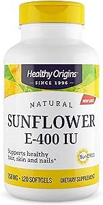 Healthy Origins Sunflower Vitamin E-400 IU (Non-GMO, Gluten Free, Soy Free, Hair Support, Nail Support, Skin Support, Cardiovascular Support), 120 Softgels