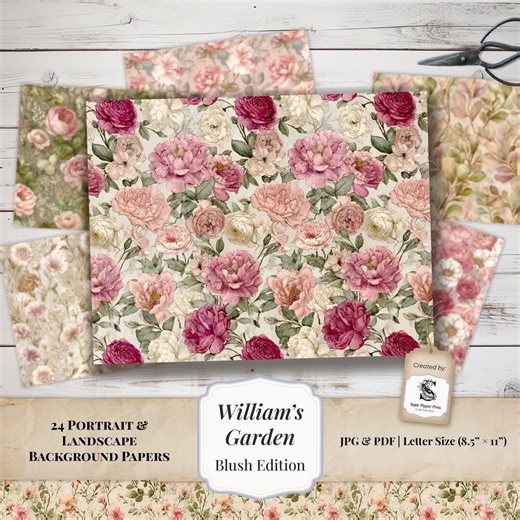 Vintage Botanical Pink Background Floral Papers | Junk Journal Digital Products for Crafting Projects | Printable Page Kit SP2603 - Etsy