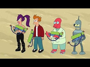 Futurama: Leela, Fry, Bender and Zoidberg vs the Sand worm of Dune.