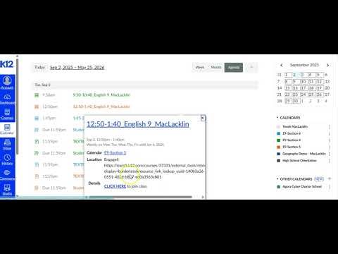 Class Links in Canvas Calendar