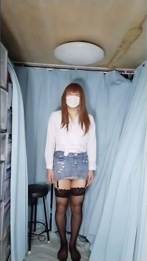 ★74 shot【#女装】女装してみました。 超ミニデニムスカートでガーターベルト黒ストッキングを履く！ お着替え 着こなし#コスプレ #男の娘 #Crossdresser & #女装子
