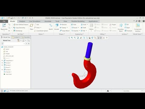 Crane Hook in PTC Creo | Swept Blend | Round | Divide | Edge | Chamfer | Creo Exercise | Creo Design