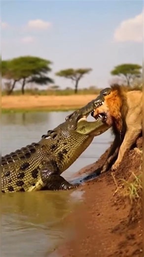 Lion vs Crocodile Battle – Real King vs Water Predator 🦁🐊🔥 #viral #viralnow #lion #crocodile #trend