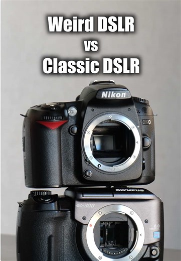 DSLR viewfinder types compared: Porro-mirror vs Pentaprism. Porro and Pentaprism DSLR viewfinders differ in mirror movement, viewfinder position, and body design. The Olympus E‑300’s Porro system has a lateral mirror path, an offset viewfinder, and a flat top, while the Nikon D90’s Pentaprism uses a direct mirror lift, central eyepiece, and a characteristic prism hump. The Pentaprism viewfinder is brighter and larger, whereas the Porro viewfinder is dimmer and smaller. #porroprism #porromirror #