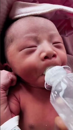 Hungry newborn's dramatic bottle-feeding cry