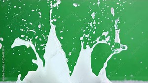 Milk Splash Green Screen: Dynamic splash of milk on green screen background. Perfect for compositing and advertising. High-resolution image.
