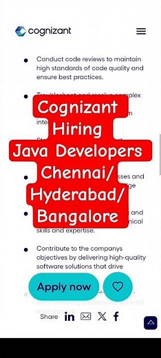 Cognizant Hiring Java Developers Chennai/Bangalore /HYDERABAD