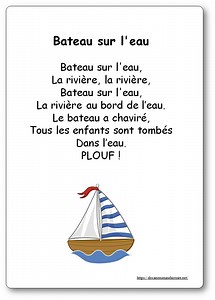 Paroles de la comptine "Bateau sur l'eau" illustrées à imprimer