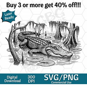 Alligator in Swamp 2 SVG PNG, Vector Graphic, Laser Engraver, Cnc, Clip Art, Laser Ready, Cutting Boards, Personalized Gifts - Etsy