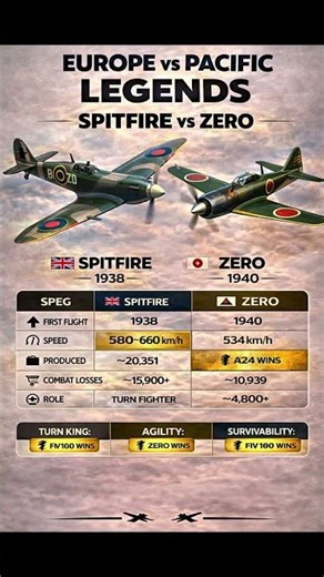 Spitfire vs Zero 🛩️ Ultimate WW2 Dogfight Comparison 🔥 #Spitfire #Zero #WW2 #Aviation #History