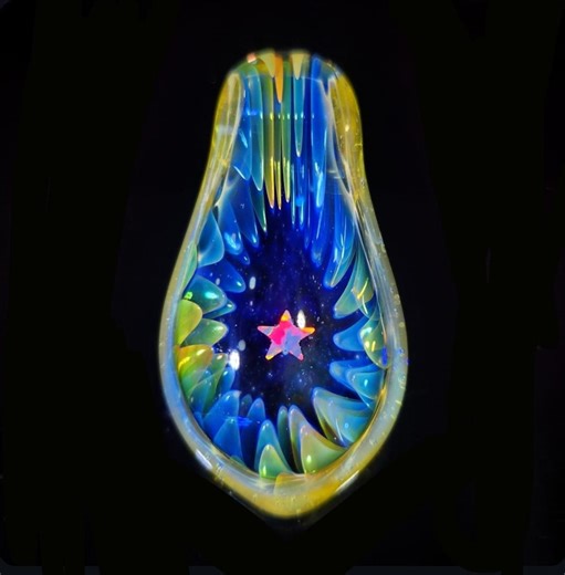 Silver and Gold Fumed Glass Implosion Pendant With Opal. Heady Bling Bright Yellow Crush Charm Art Talisman Necklace Space Galaxy Trippy - Etsy UK