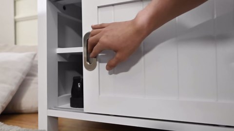 Hall Tree Coat Rack with Storage Bench, Entryway Bnech with Coat Rack and Sliding Door, Mudroom Bench with 5 Tier Storage Shelves, Adjstable Shelves and 6 Hooks for Hallway (Black)