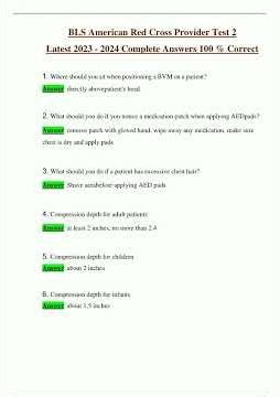 BLS American Red Cross Provider Test 2 Latest 2023 2024 Complete Answers 100 Correct