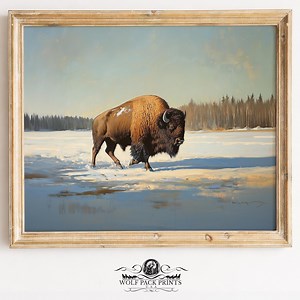 Rustic Bison Painting on Snowy Plains - Moody Western Wildlife Art, Vintage Decor, Realistic Buffalo Scene, Digital Wall Art Download 541 - Etsy Canada