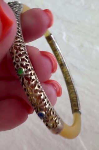 Bakelite Bangle Bracelet With Sterling