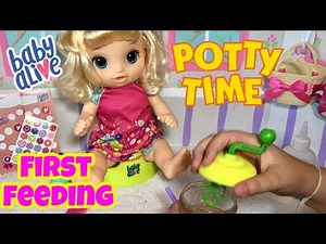 Baby Alive potty dance first feeding and training HELP US NAME HER