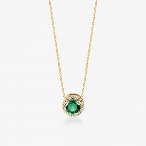 14k Solid Gold Emerald Halo Necklace: Diamond Accent Pendant - Etsy