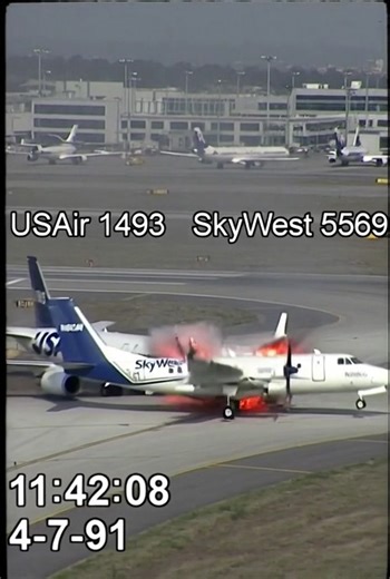 NEW TECHNOLOGIES 🤖 on Instagram: "1991-02-01 — LAX runway collision (USA) USAir Flight 1493 collided with SkyWest Flight 5569 on a runway. A miscommunication/visibility problem left one aircraft on the runway. Both aircraft caught fire after impact. It prompted major runway-incursion prevention measures."