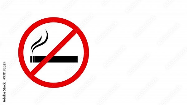 No smoking sign, stop using cigarette and tobacco, warning on white background, simple animation video, copy space for text