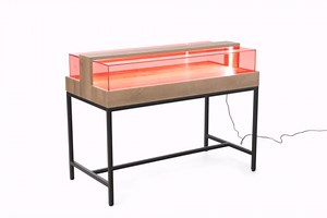 Dispensary Display Case w/LED Lighting, Tempered Glass, Locking Drawer - Light Brown