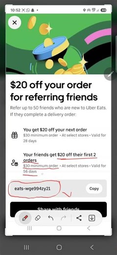 UBER EATS PROMO CODE 20$ off your first 2 orders min 30$