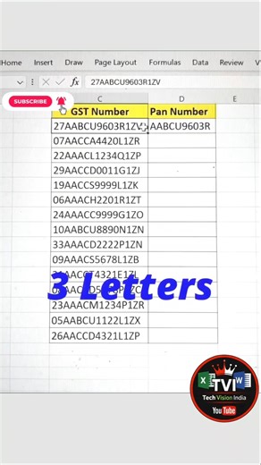 Extract PAN Numbers From GST Numbers In Excel💥🚀 | MID Function In Excel #classicnumbers
