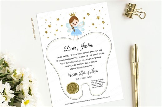Boy Tooth Fairy Letter Swallowed Tooth Editable Template, Toothfairy Receipt Certificate Blue, Lost First Last Tooth Fairy Message Printable - Etsy