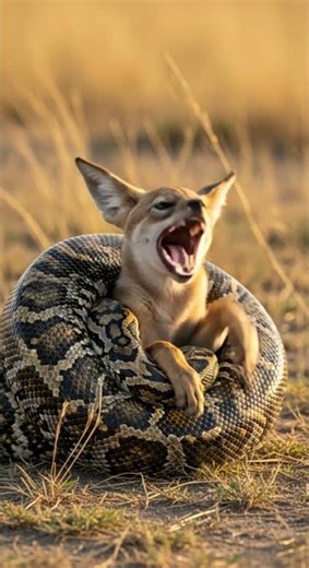 Will the python manage to swallow the jackal? Epic wildlife showdown #wildlife #python #jackal