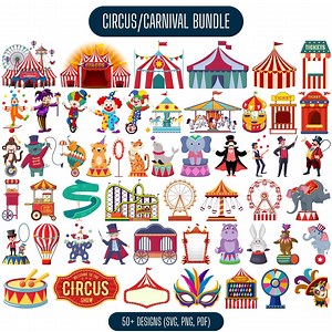 Circus Clipart, Circus Printable, Circus PNG and SVG, Carnival Clip Art, Animals, Jokers, Circus Tent Clipart, Circus Set, Instant Download - Etsy