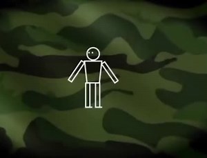 Animated Stick Figures in Action on Camouflage Background