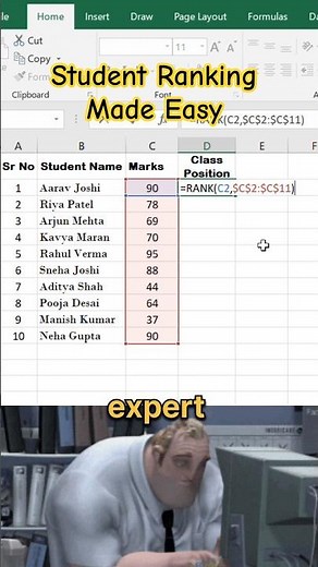 Create Class Rank in Excel Without Mistakes #excel #exceltips #exceltricks #excelrank #rankformula