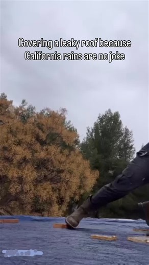 I’m helping out my neighbor cover her leaky roof. It’s getting replaced as soon as the rain stops. Did it as a favor I know there’s other ways to do it, but this is all I had at the moment. | Oaks Woodworks & Builds