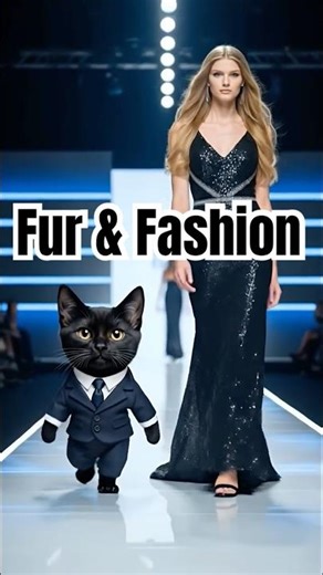 Fashion Duo: Black Cat & Blonde Model Strut the Runway 😎🐾 #shorts
