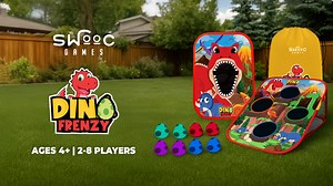 Swooc Games® - Dino Frenzy™ | 2-in-1 Corn Hole Games for Kids | 5-Second Setup | Dinosaur Bean Bag Toss Game for Kids | Kid Cornhole Game Set | Toddler Party Activity | Outside Bean Bags Kid Tossing