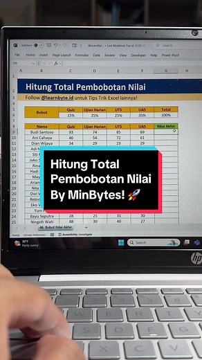 Rumus Total Pembobotan Nilai di Excel