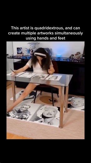 This artist is quadridextrous, and can create multiple artworks simultaneously using hands and feet