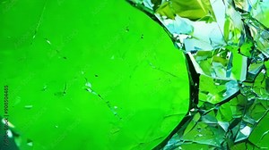 The shattered windshield offers a distorted view of the world fragmented and distorted. Green screen chromakey