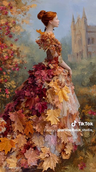 Gentle light illuminating her face and skin🍁 #elegance #victorianera #oilpaint #autumnoutfits #leafs