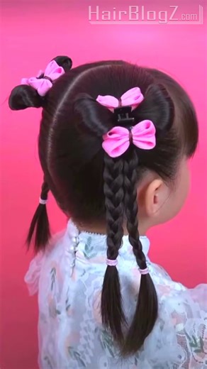 Charming Double Bun Braided Hairstyle for Kids