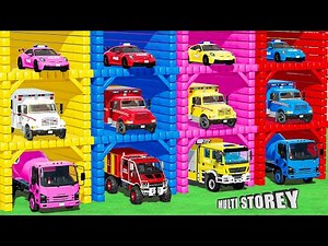 GARAGE OF COLORS! MULTI STOREY GARAGE vs MIX TRUCK, FIRE CAR, POLICE CARS AND AMBULANCE - FS22 #126