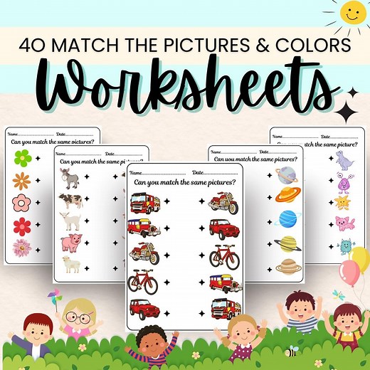 40 Printable Matching Worksheets, Match the Picture, Kindergarten Preschool Activity, Busybook, Educational Pages, Kindergarten Worksheets - Etsy