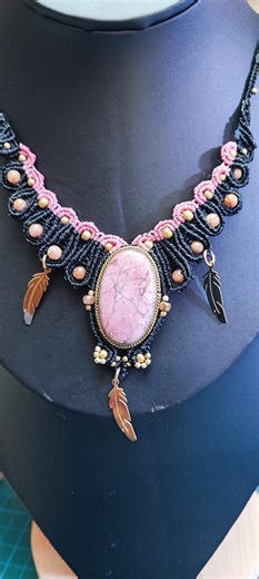 Bib Necklace - Choker Necklace - Micro Macrame - Rhodonite Cabochon - Etsy