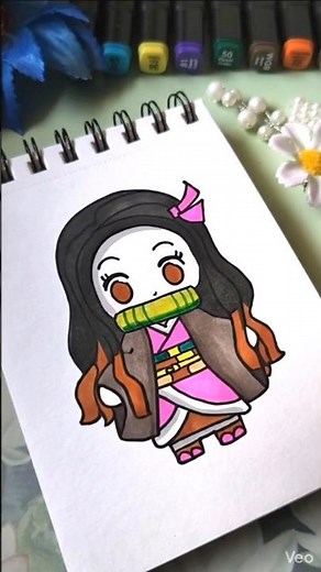 Chibi Nezuko Kamado Drawing 🌸🩷 Demon Slayer Cute Anime Art Coloring Tutorial for Kids & Beginners