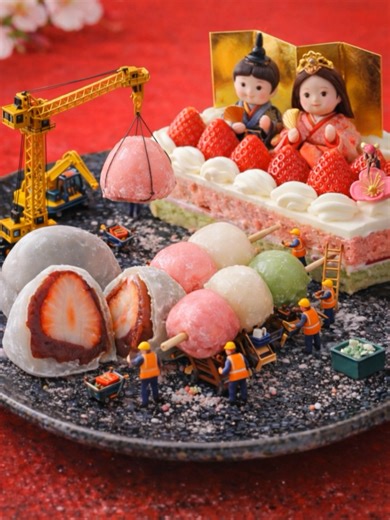 Hinamatsuri Festival Construction 🎎 ひな祭りの豪華現場 🍓🍡 旬なスイーツ現場で作業する作業員動画は毎日２１前後に更新 よかったらフォローしてね😊 #ミニ現場24時 #miniature #satisfying #asmr #hinamatsuri #dollsfestival #strawberry #dango #mochi #japanesefestival #spring #sakura #foodart #miniatureart #ミニチュア #ひな祭り #いちご #春