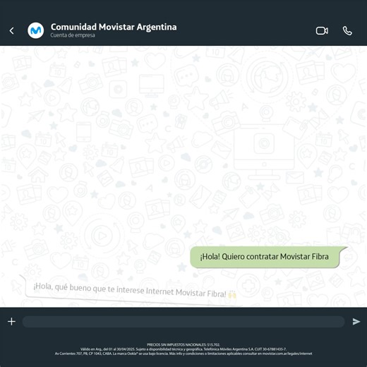   Contratá Movistar Fibra por WhatsApp ✅ Disfrutá de la conexión más rápida del pais. ¡Viví el internet que necesitás!  | Movistar Argentina | Facebook